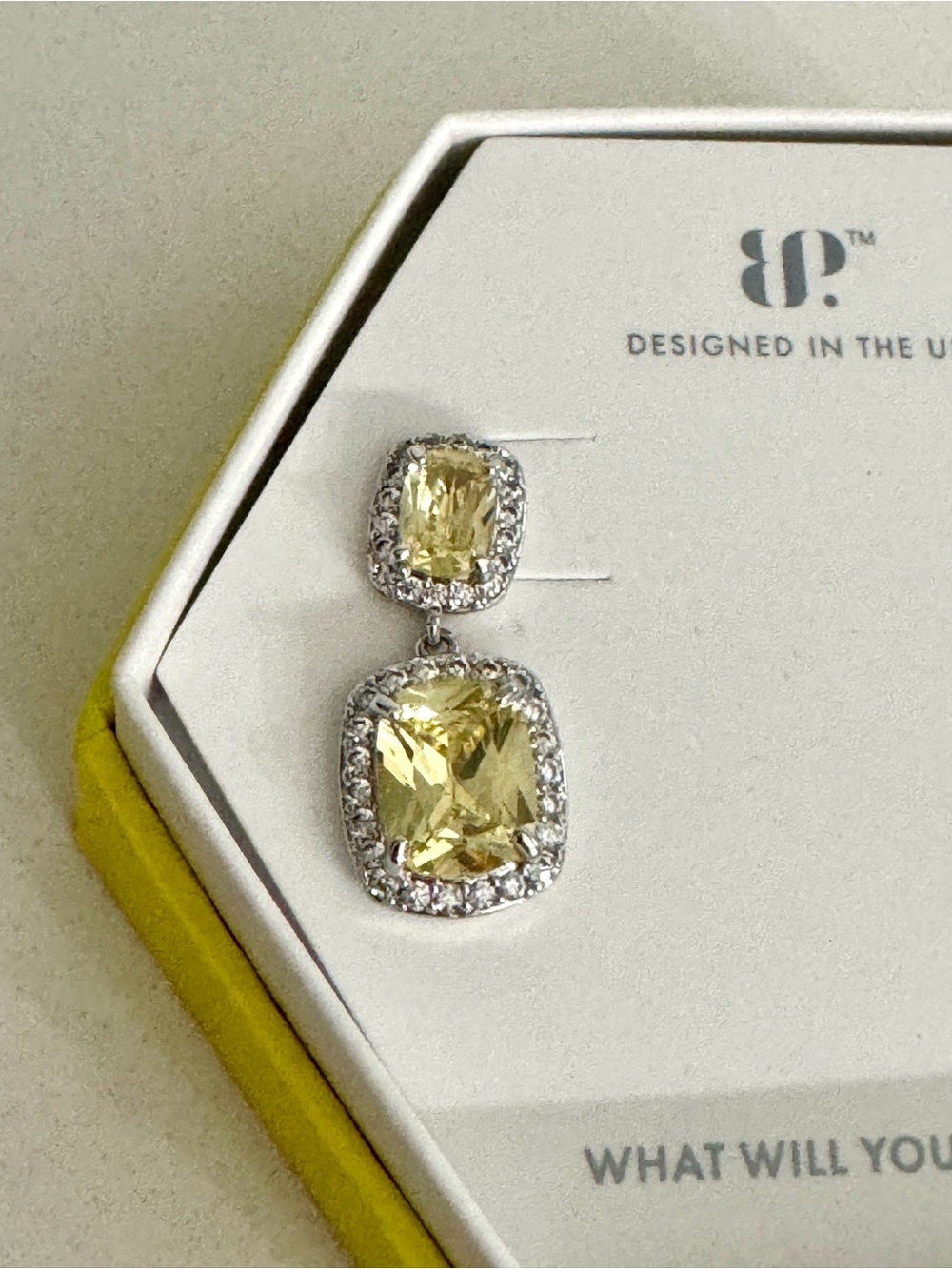 NWT Bomb Party Can't Stop Fate Lemon Cubic Zirconia Drop Earrings Rhodium Plated - Picture 2 of 10